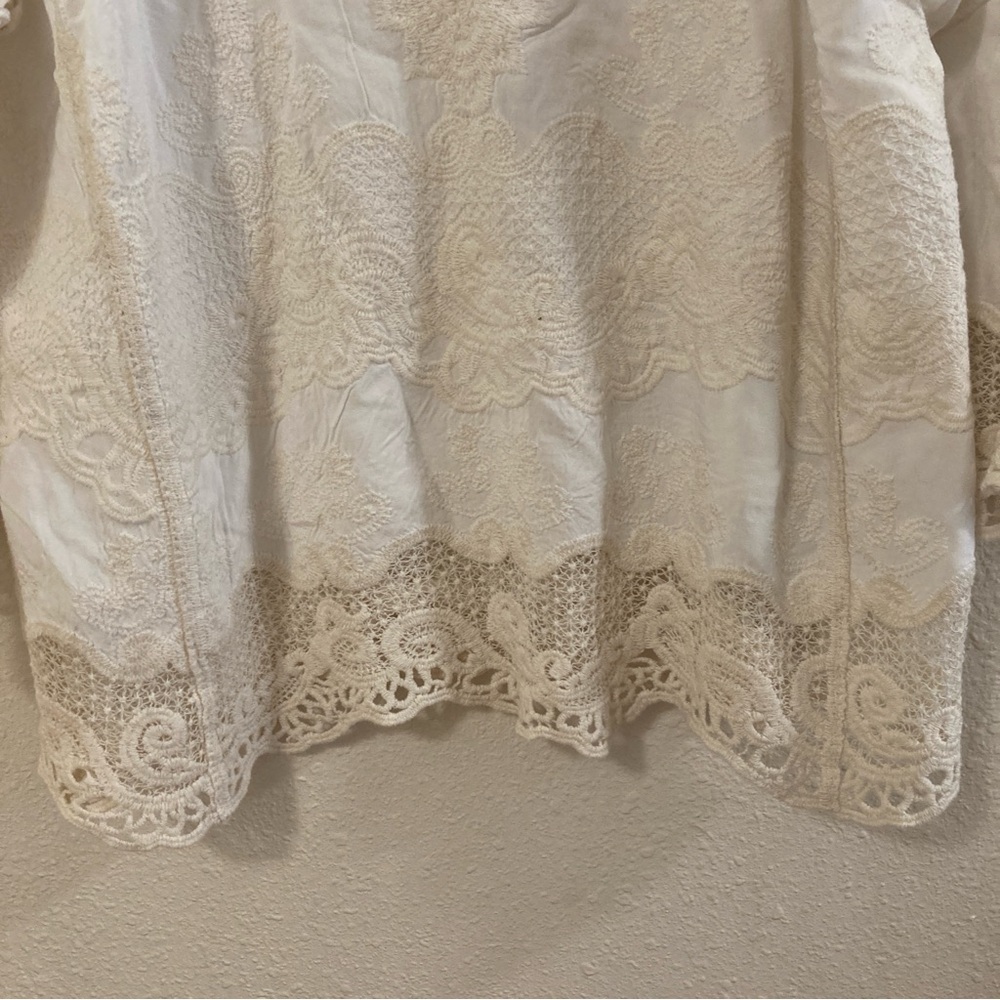 Democracy Women’s Blouse Tunic 3/4 Sleeve Bell Embroidered Boho M Cotton Rayon - Picture 6 of 15